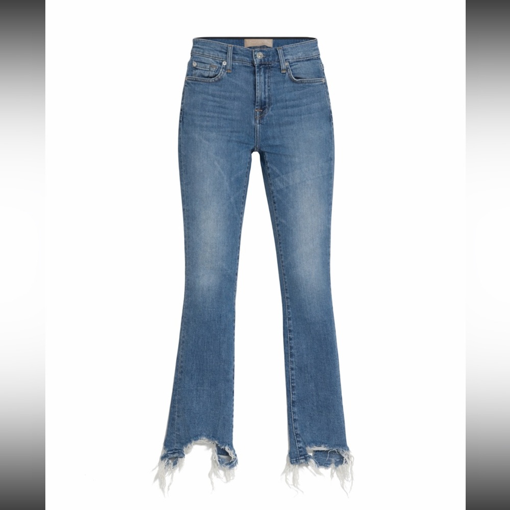 7 For All Mankind High Waist Slim Kick Jeans with Shredded Frayed Hem Size 25